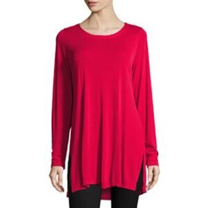 Eileen Fisher Petite M PM Jersey Tunic Top Tee Viscose Long Sleeve Slit Sides